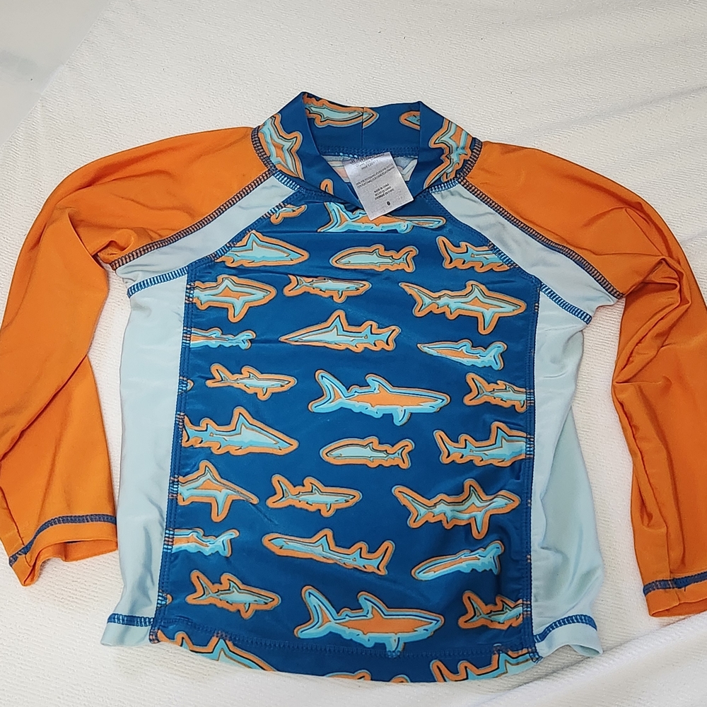 Vibrant Orange and Blue Shark Kids Rashguard Set - Picture 6 of 12